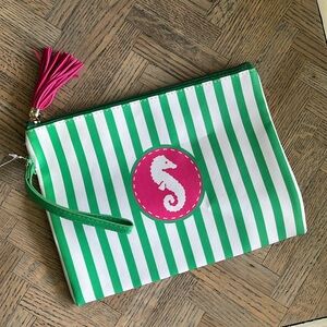 🔴5/$25 Striped Seahorse Wristlet Clutch in Green and Pink
